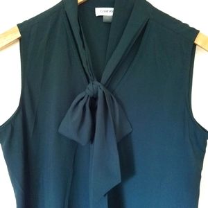 ❤ Calvin Klein green sleeveless tie neck blouse